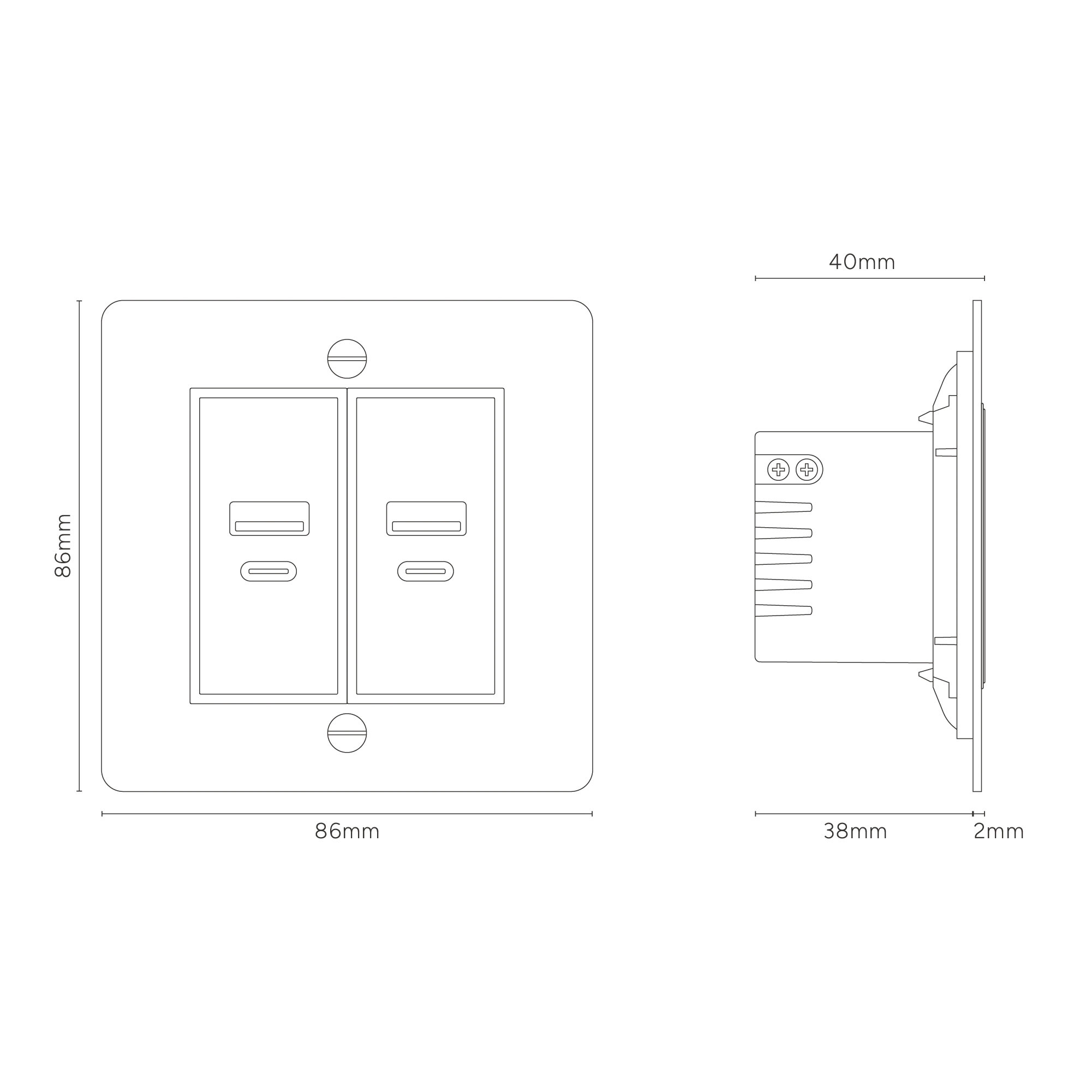Single 2x USB-A+C Socket - Antique Brass | Black - Image 3