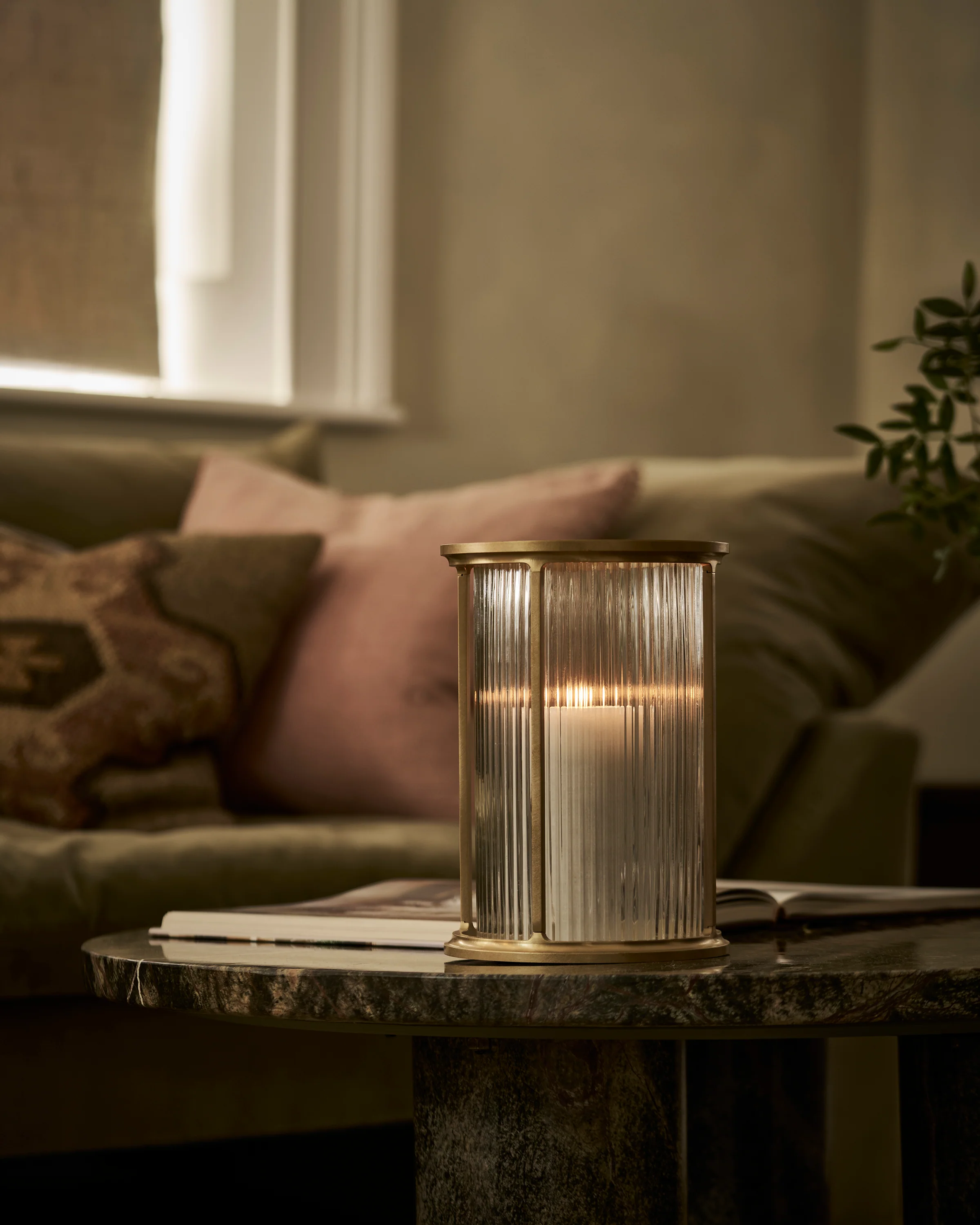 Battersea Candle Lantern Fluted Glass - Antique Brass - Image 3
