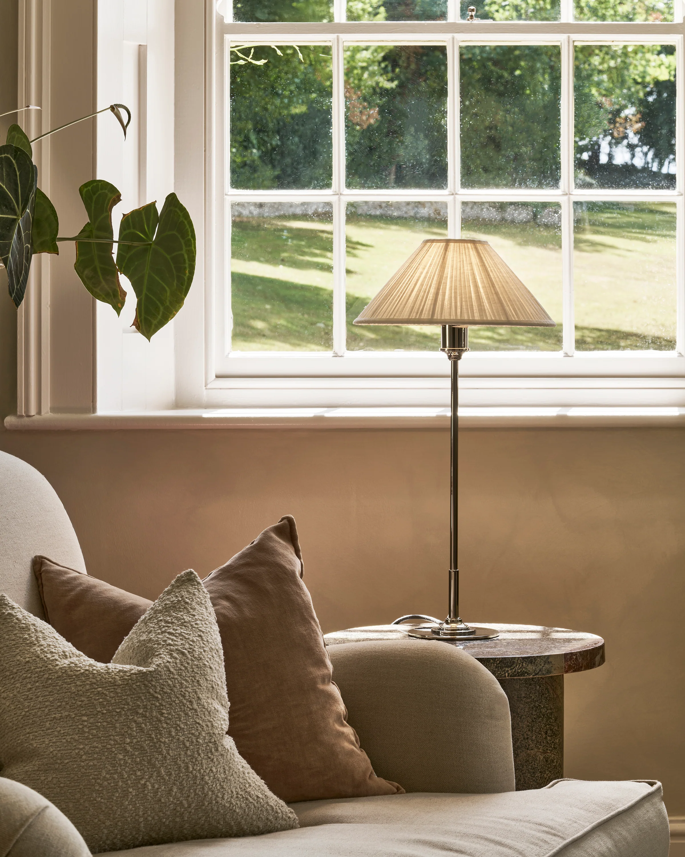 Cotswold Medium Table Lamp Pleated Alabaster White - Polished Nickel - Image 3