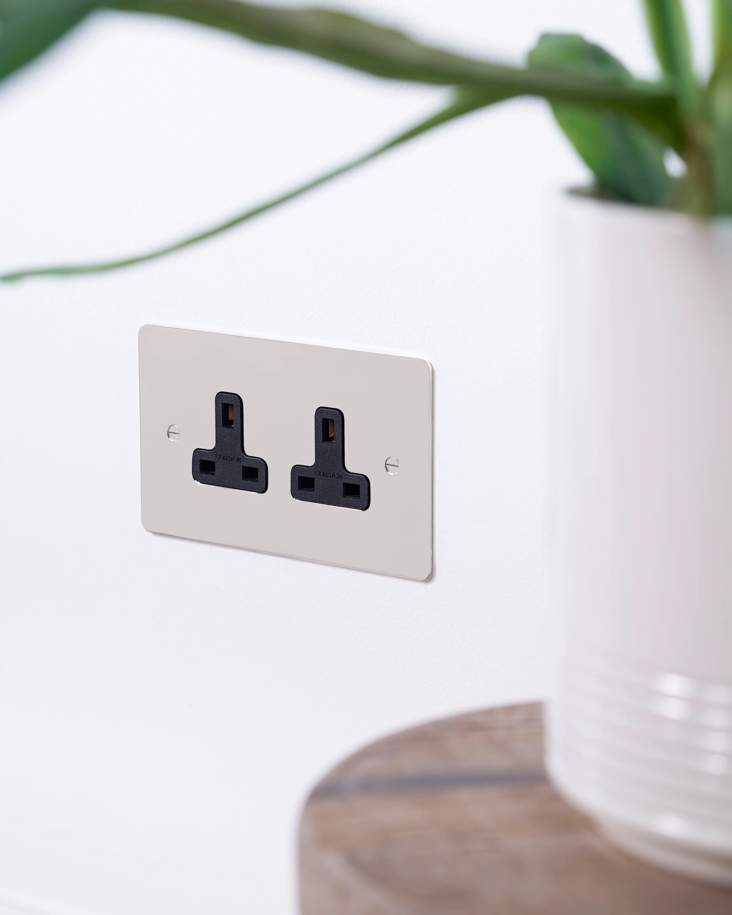 Double 2x 13A Unswitched Socket - Polished Nickel | Black - Image 4