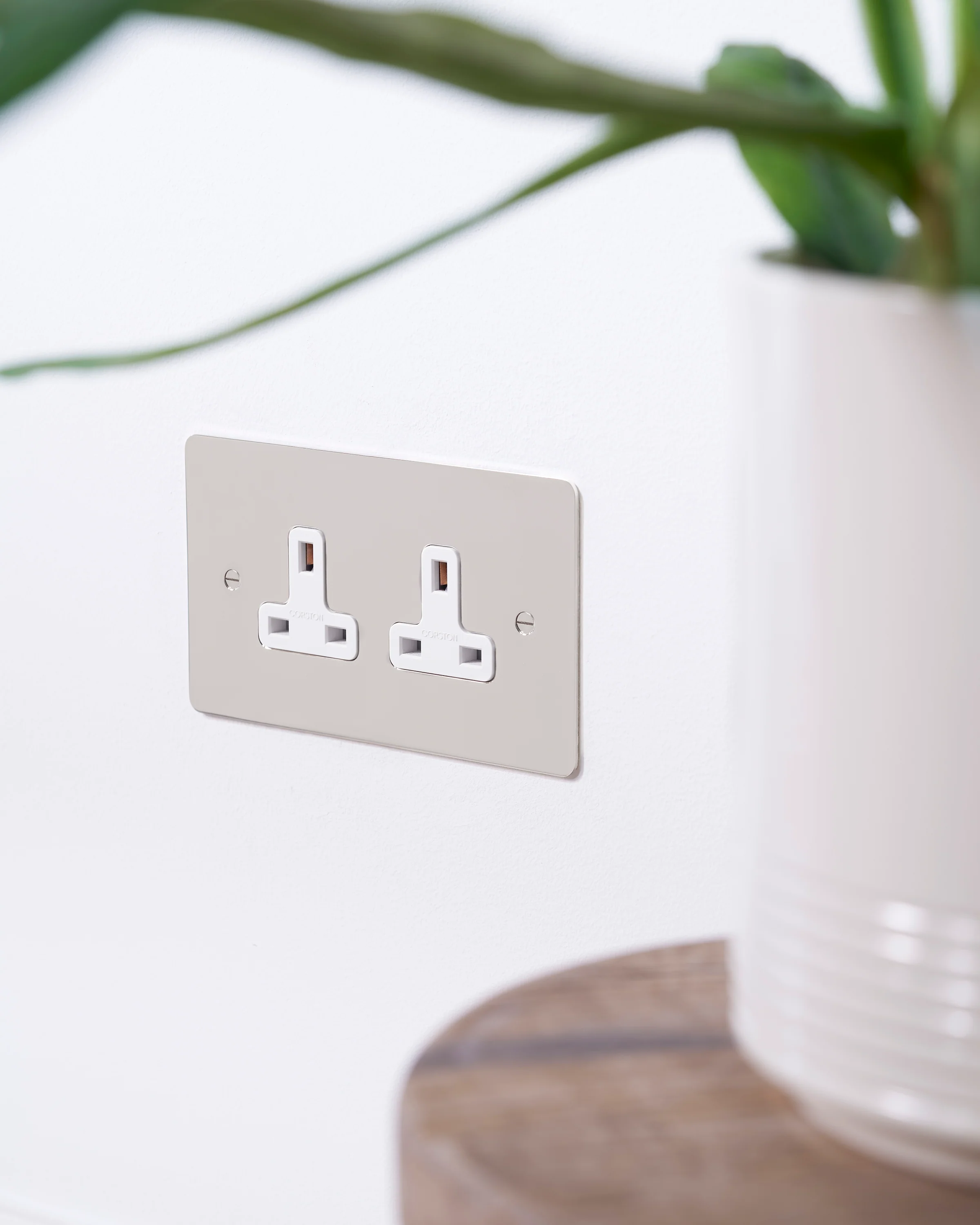 Double 2x 13A Unswitched Socket - Polished Nickel | White - Image 4