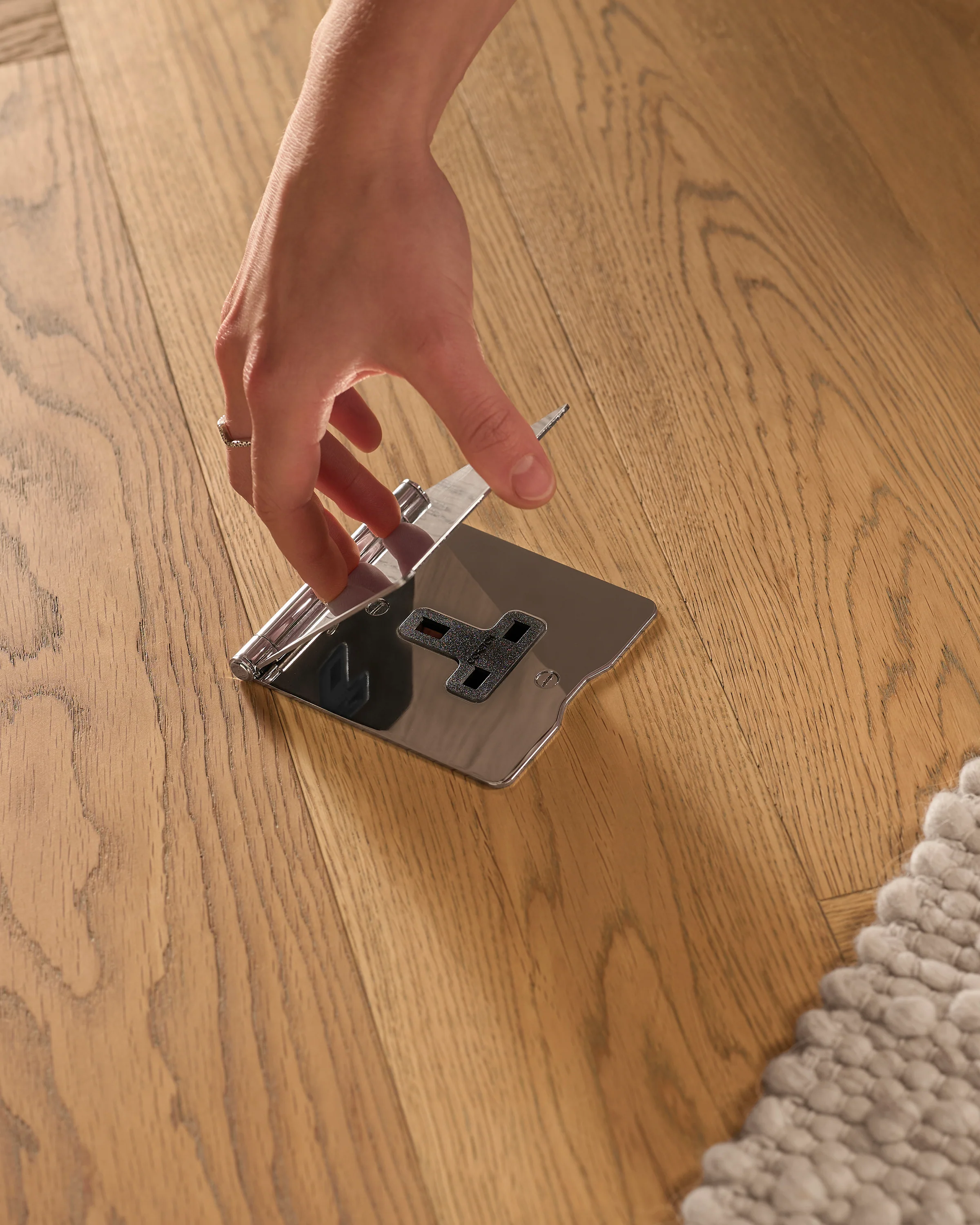 Single 13A Floor Socket - Polished Nickel | Black - Image 3