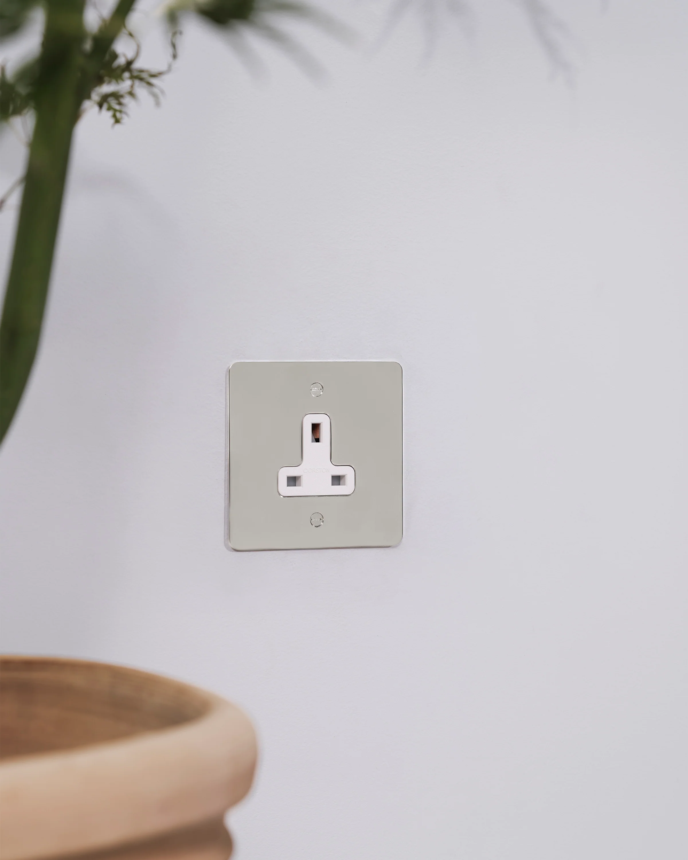 Single 13A Unswitched Socket - Polished Nickel | White - Image 3