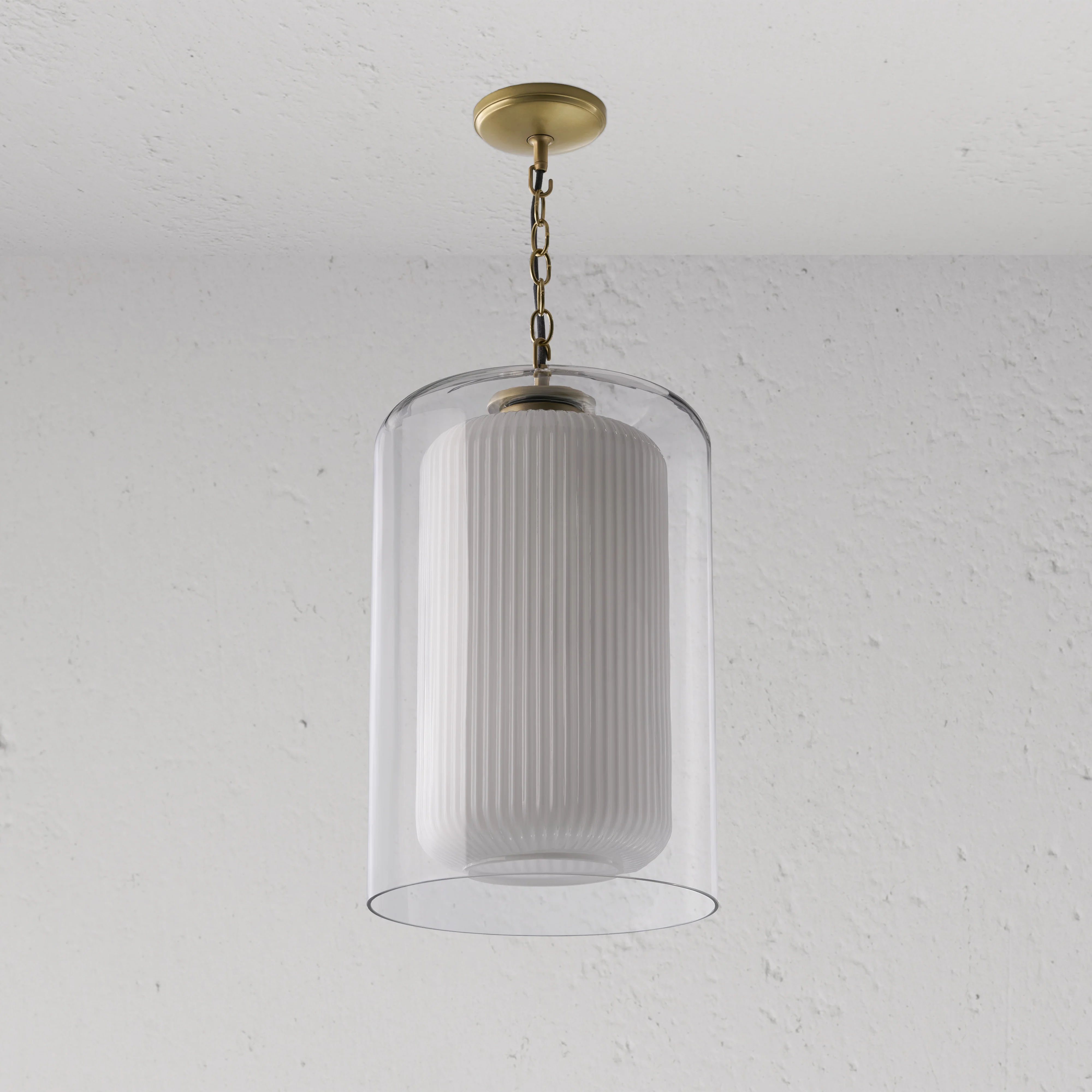 Windsor Large Pendant Light Opal Glass - Antique Brass - Image 2