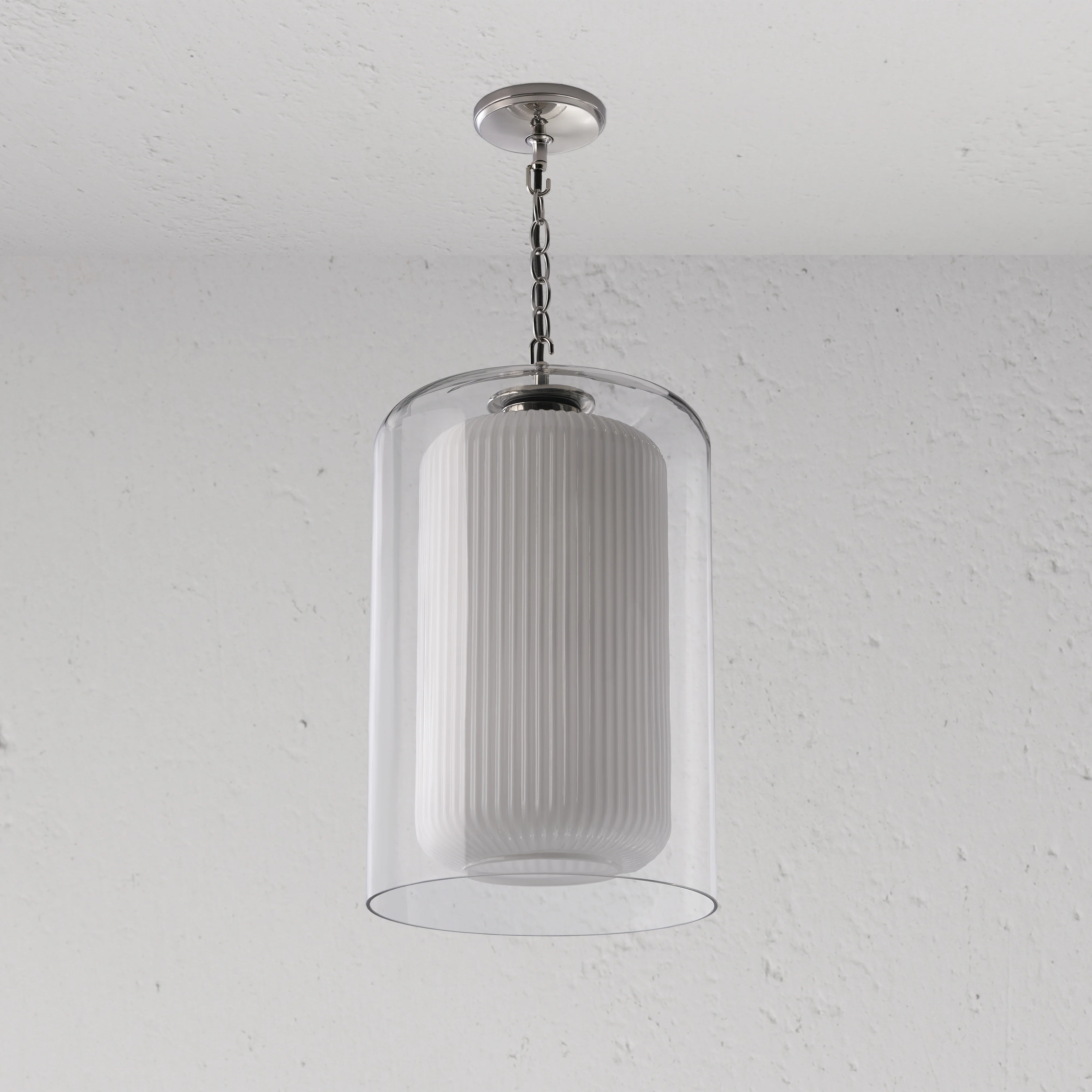 Windsor Large Pendant Light Opal Glass - Polished Nickel - Image 2