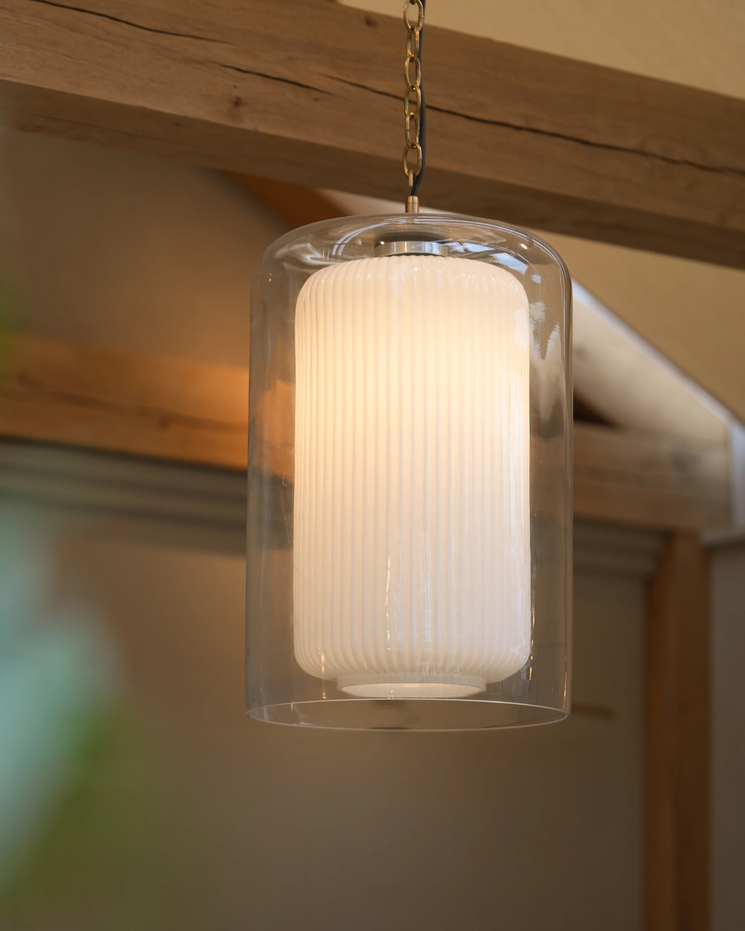 Windsor Medium Pendant Light Opal Glass - Antique Brass - Image 4