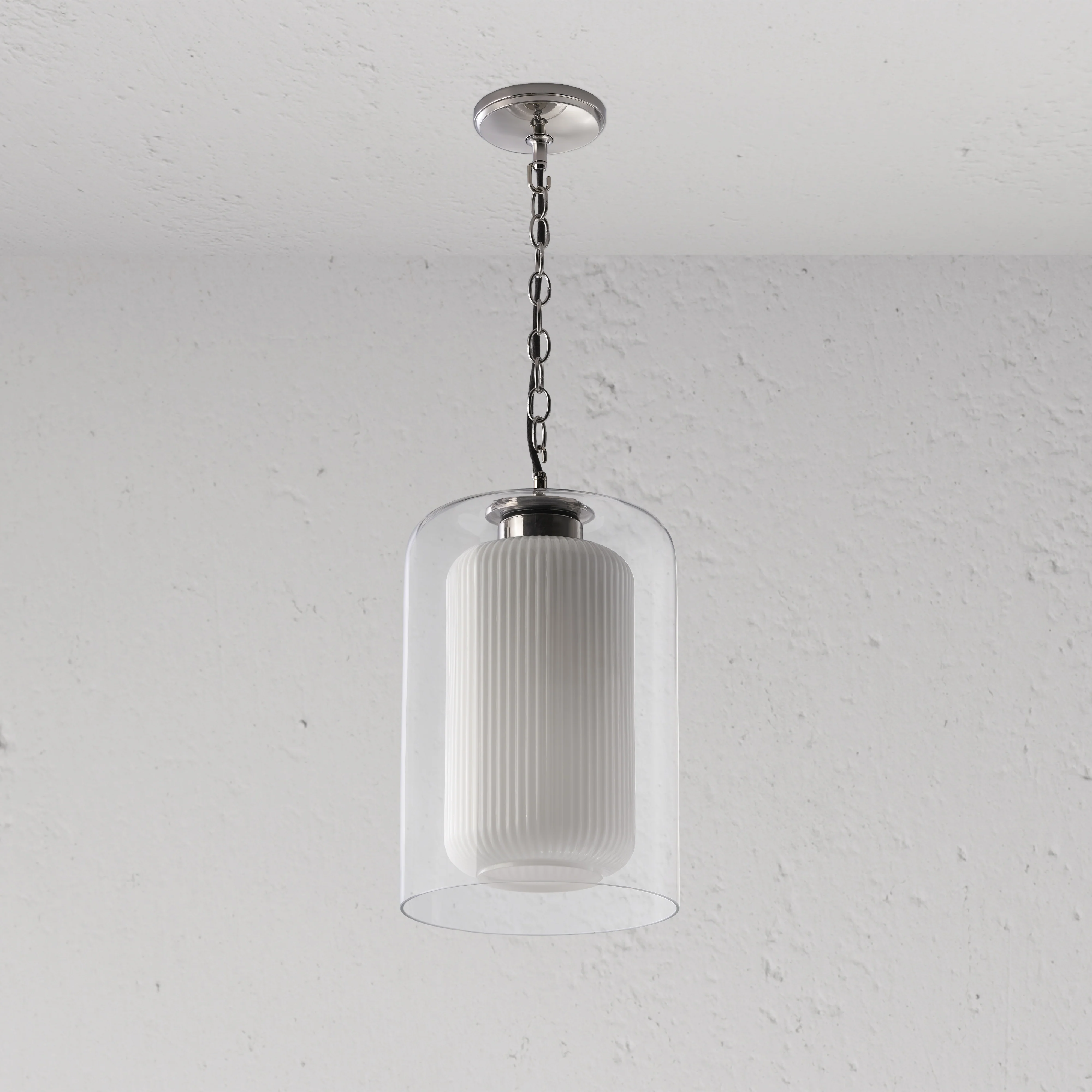 Windsor Medium Pendant Light Opal Glass - Polished Nickel - Image 2